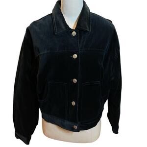 GAP Women's Black Velvet Cropped Bomber Jacket Size M quilted lining Vintage
